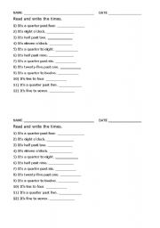 English worksheet: READ AND WRITE THE TIMES.