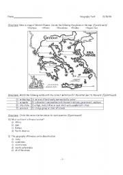 English worksheet: Ancient Greece Geography Test