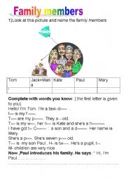 English Worksheet: introducing  ones family members