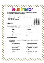 English Worksheet: Be an Inventor