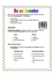 English worksheet: Be an Inventor