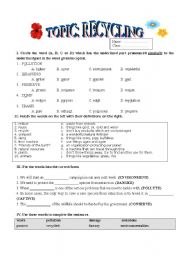 English Worksheet: Topic: Environment and recycling