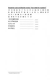 English worksheet: Break the code and find the words.Then match