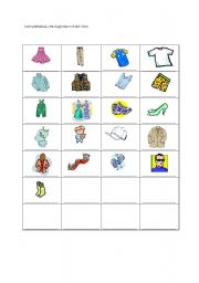English worksheet: Vocabulary building grid - clothing