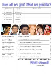 English Worksheet: Ages and Descriptions of Famous People