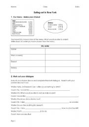 English Worksheet: Eating out in New York