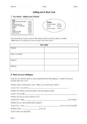 English worksheet: Eating out in New York