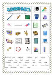 English Worksheet: Classroomobjects 1