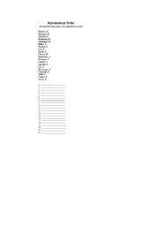 English worksheet: Put names in alphabetical order