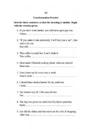 English Worksheet: B2 Transformation Practice