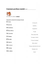 English Worksheet: Common Prefixes Match