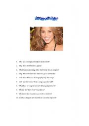 English Worksheet: interview with Shakira