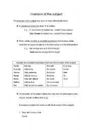 English Worksheet: Inversion of the subject