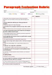 PARAGRAPH WRITING SELF/PEER EVALUATION RUBRIC