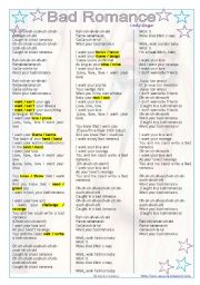 English Worksheet: Bad Romance (Lady Gaga) - Present Simple Practice + Listening ((2 pages)) ***fully editable