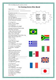 English Worksheet: Song Im Coming Home by Alex Band - Good to talk about countries - Answer Key Included