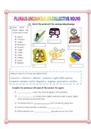 English Worksheet: Plurals, uncountables, collective nouns