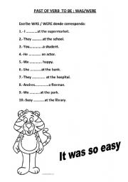 English worksheet: PAST SIMPLE  VERB TO BE