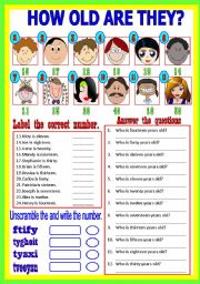 English Worksheet: How old are they? (B/W & Keys)