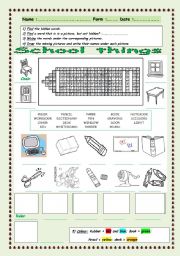 English Worksheet: School things word search