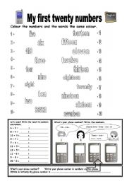 English Worksheet: numbers from 1 to 20 and phone numbers