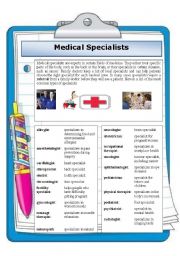 English Worksheet: Medical Specialists