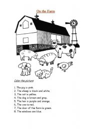 English Worksheet: Color farm animals