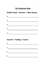 English worksheet: Menu ideas