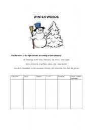 English Worksheet: Winter Words