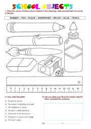 English Worksheet: School objects activity