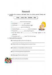 English worksheet: ADVERBS OF FREQUENCY