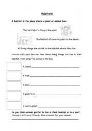 English Worksheet: animals and  plants habitats