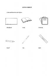 English Worksheet: Basic School Objects