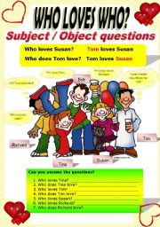 English Worksheet: SUBJECT/OBJECT QUESTIONS