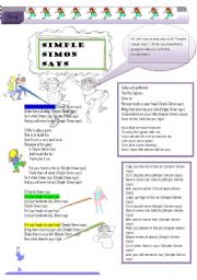 English Worksheet: Simple Simon says (Song and game) (2 pages)