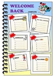 English Worksheet: WELCOME BACK.REVIEW.FOCUS ON VOCABULARY