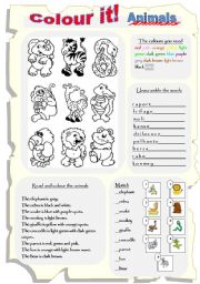 English Worksheet: Colour it! Animals.