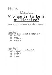 English worksheet: Who Wants to Be A millionaire? Materials.