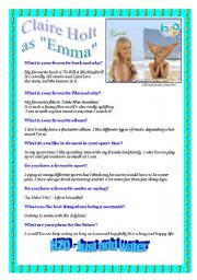 English Worksheet: Reading - H2O - Claire Holt as Emma