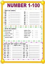 English Worksheet: Number 1-100