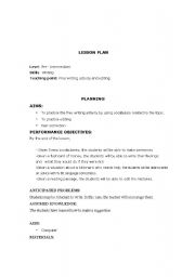 English Worksheet: writing lesson plan and procedure