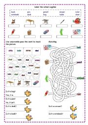 English Worksheet: school supply