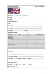English Worksheet: INTRODUCTION SHEET  for a new schoolyear!