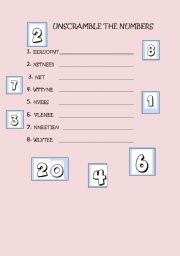 English worksheet: Numbers 1 to 20