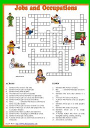 English Worksheet: Jobs and Occupations Crossword 5/5. Key included.