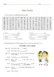 English Worksheet:  Verb To  be / greetings