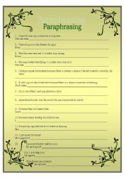 English Worksheet: FCE: PARAPHRASING