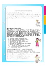 English Worksheet: PRESENT CONTINUOUS AND SIMPLE