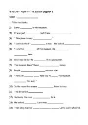 English Worksheet: night at the museum novel chapter3