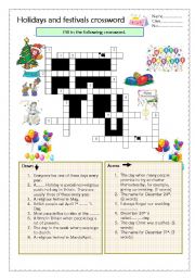 English Worksheet: Holiday and Festival crossword
